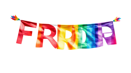 A large rainbow banner with the words Pride isolated on white background PNG