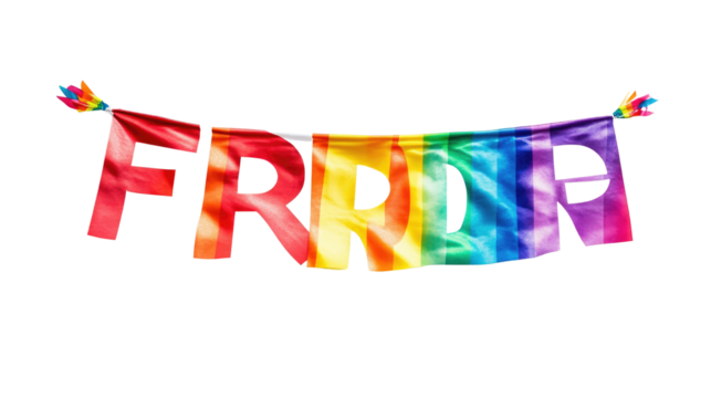 A large rainbow banner with the words Pride isolated on white background PNG