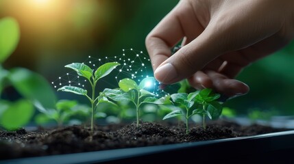 Fototapeta premium Professionals in the agricultural technology industry gather at a futuristic conference to discuss innovative solutions and advancements in sustainable farming practices.