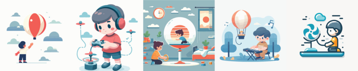 collection of vectors of boys playing with balloons