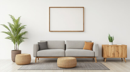 modern living room featuring cozy sofa, decorative plants, and stylish furniture