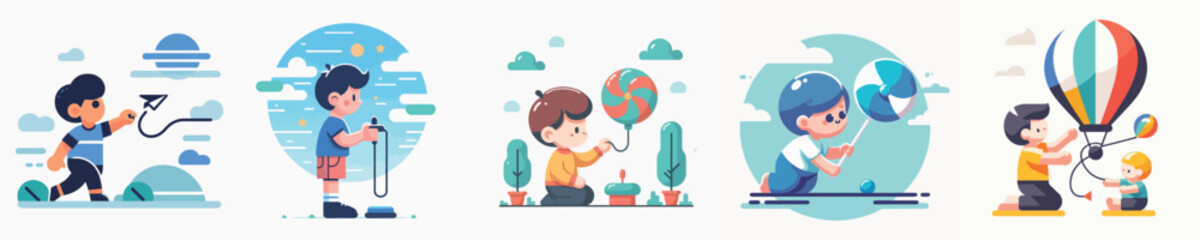 Fototapeta premium collection of vectors of boys playing with balloons