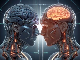 AI brain merging with a human brain concept, human brain anatomy