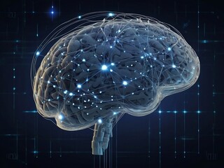 3d rendered illustration of human brain, AI brain formed by interconnected nodes
