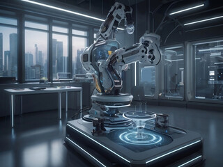Mechanical arms of the future, Machine learning concept in a futuristic lab