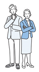 シンプル　イラスト　立ち姿のビジネスパーソンの男性と女性 人物セット