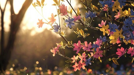 Vibrant Spring Blossoms in Golden Sunlight A Stunning Floral Image