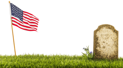 A military gravestone with an American flag isolated on white background PNG