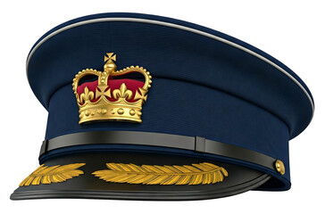 Captain cap or Military Hat Embodying the Spirit of Courage and Honor. Pilot Hat with Golden Badge, 3d Rendering on transparent background. PNG