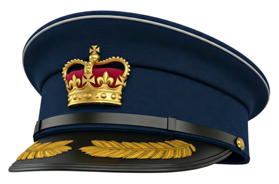Captain cap or Military Hat Embodying the Spirit of Courage and Honor. Pilot Hat with Golden Badge, 3d Rendering on transparent background. PNG