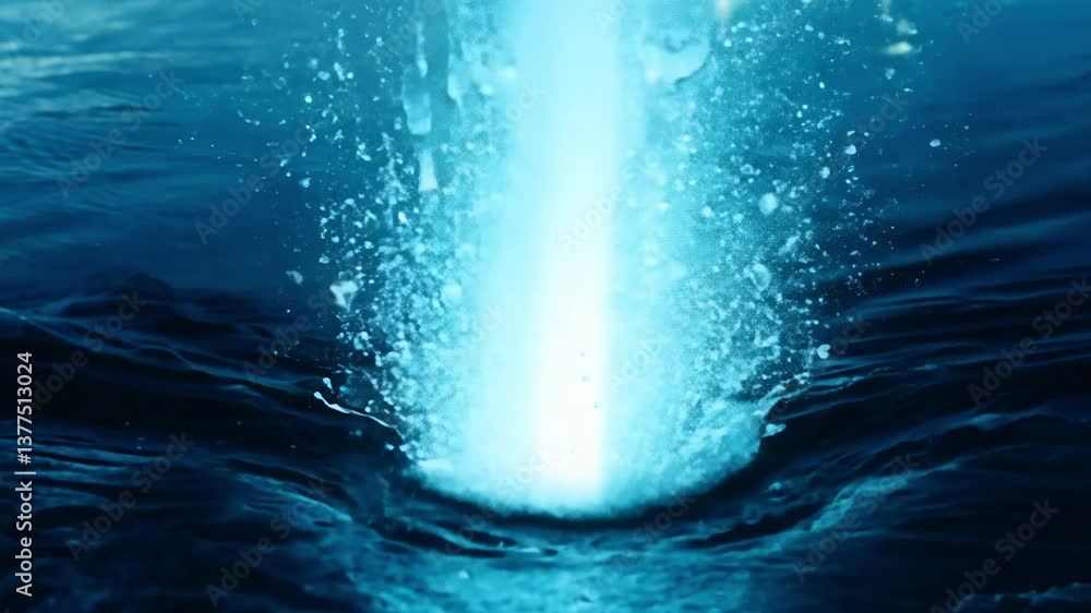 Poster zoom in video of silhouetted water jet shapes create striking contrasts and depth with intricate lig
