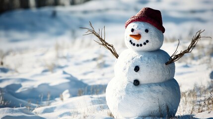Naklejka premium Charming Snowman in a Winter Wonderland Festive Snow Scene Photography