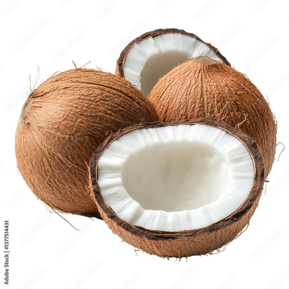 Poster fresh coconuts isolated on a clean transparent background showcasing natural texture and color for c