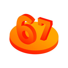 67 Number, 3D number, 3D illustration on white background with reflection, Isolated 3d numbers for compositions number 67