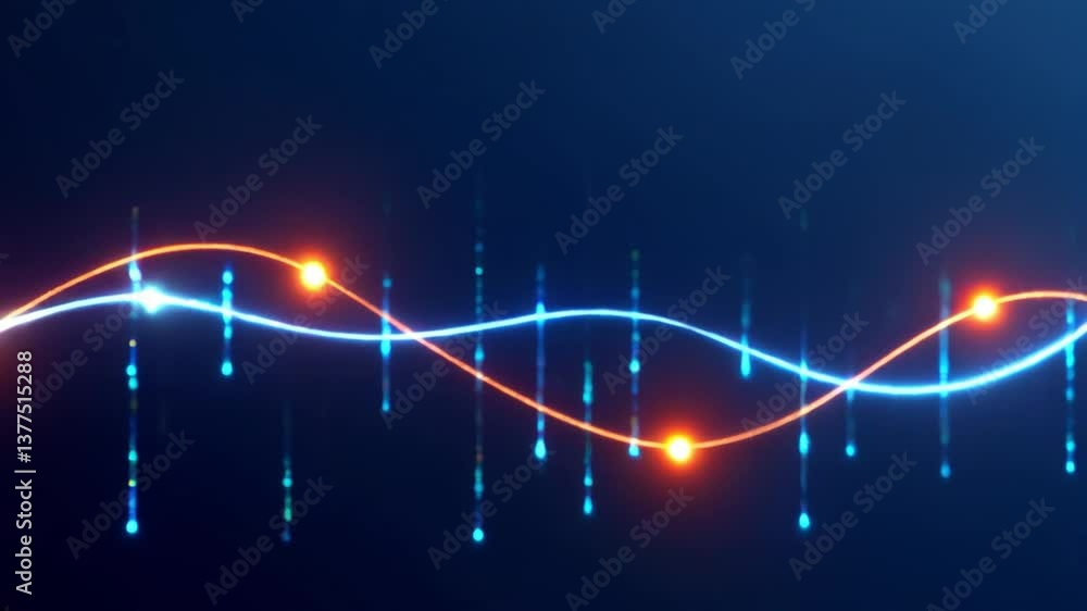 Poster glowing data packets visualizing blockchain transactions in vibrant flow of connectivity