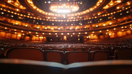 Empty Theater Seats, Illuminated Stage