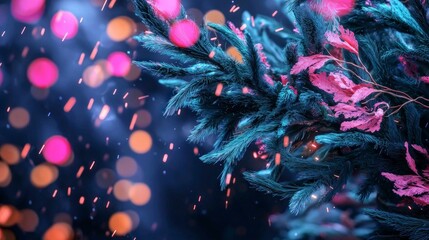 Enchanted Teal and Pink Winter Wonderland Festive Abstract Christmas Tree Branch