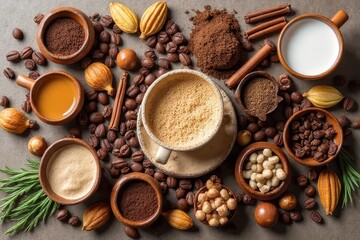 Vegan Coffee Artwork with Colorful Ingredients