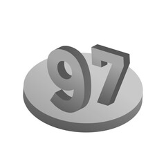 97 Number, 3D number, 3D illustration on white background with reflection, Isolated 3d numbers for compositions number 97
