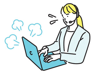 シンプル　イラスト　困惑するコールセンターの女性 人物