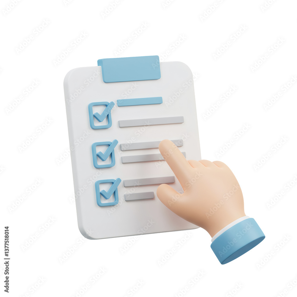 Poster 3d render of a hand interacting with a checklist