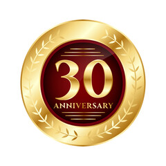 Golden badge for the 30, Realistic luxury anniversary labels collection, Golden anniversary badges, golden badge label logotype set