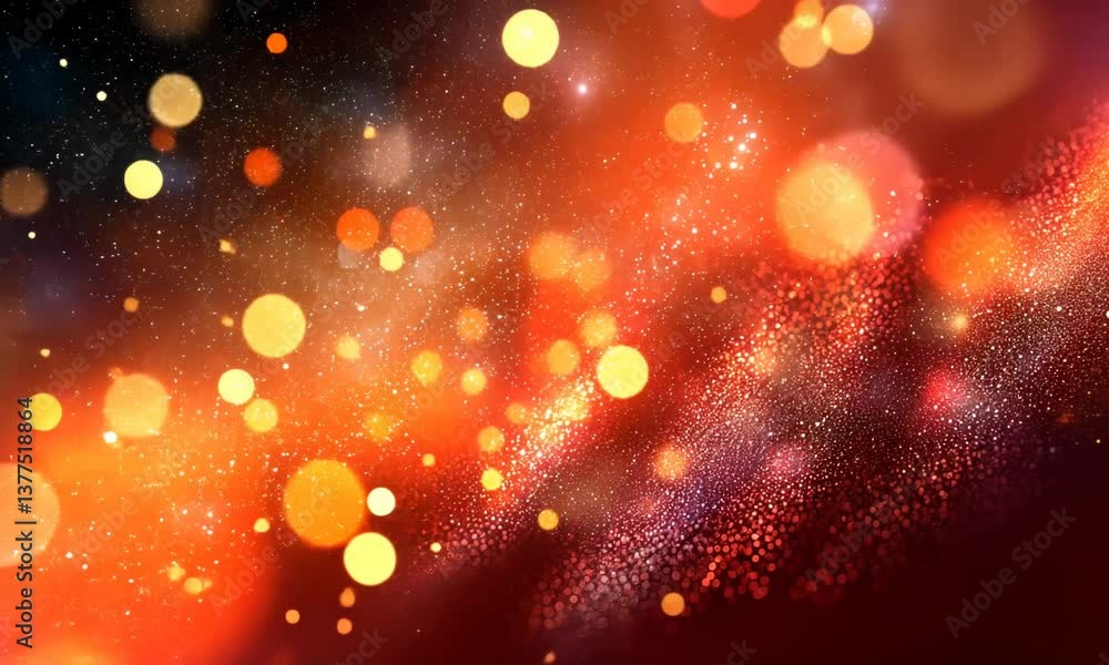 Poster a shimmering, warm, vibrant abstract image of bokeh lights and tiny sparkling particles.