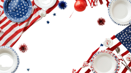 A patriotic Memorial Day picnic setup isolated on white background PNG