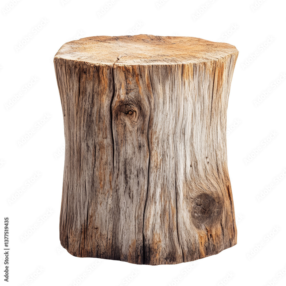 Poster a rustic wooden log stump displayed on a transparent background showcasing natural texture and grain
