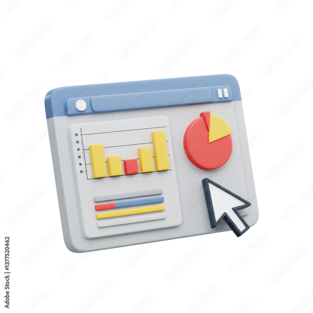 Poster 3d render of a colorful data dashboard with charts