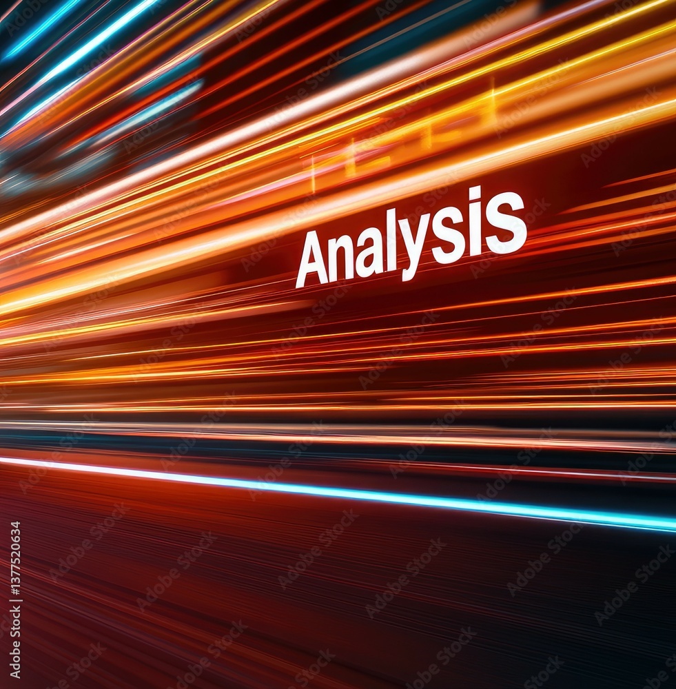 Poster abstract speed light trails background with analysis text overlay for data processing big data conce