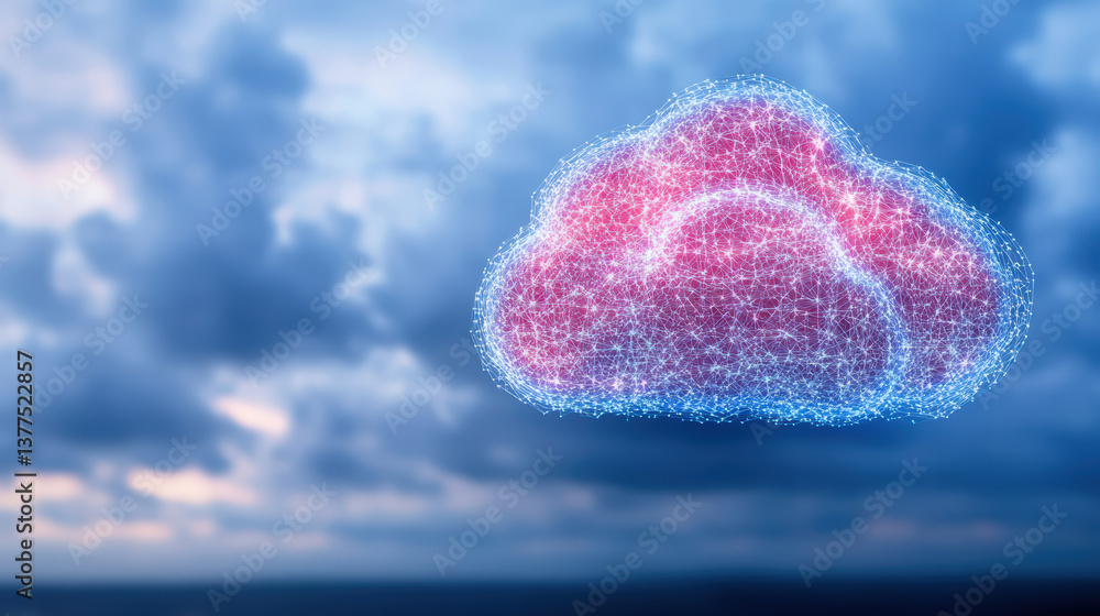 Poster digital cloud representation with network of connections against cloudy sky