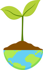 A plant growing from the Earth, representing sustainability and reforestation.