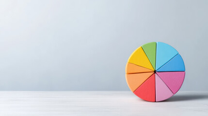 Colorful pie chart representing data segments light background, showcasing creativity