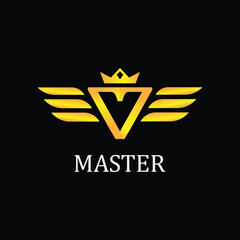 Design logo template letter v with wings and crown symbol. 