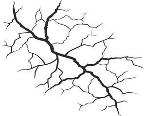 Cracked earth effect, detailed fracture pattern on a white backdrop.
