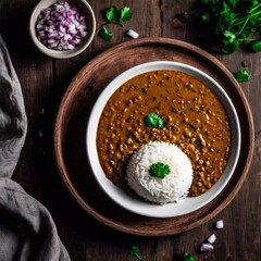 A bowl of dal makhani with creamy black lentil curry, served with steamed rice 3