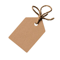 Blank tag with twine on a black background for labeling purposes. transparent background.
