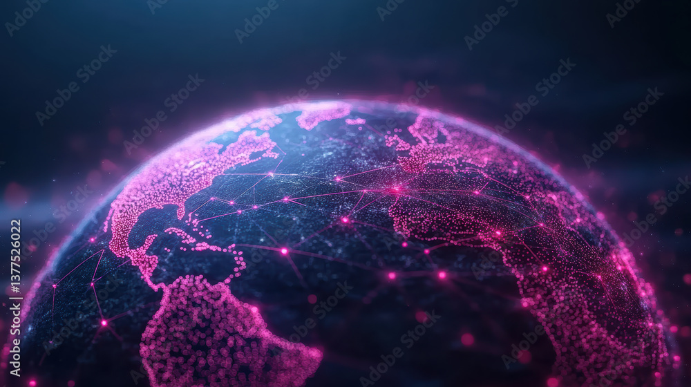 Poster vibrant globe interconnected with data points, showcasing digital network