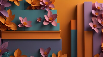 Modern 3D book with vibrant spring colors on orange background for digital design. generative.ai