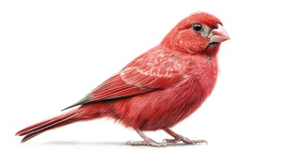 Vibrant crimson bird, profile view