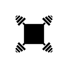 Two crossed barbells with an empty circle in the center. Vector illustration on white background. 