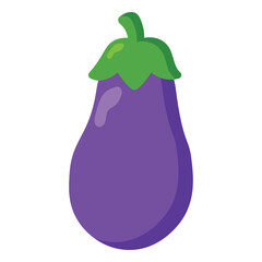 Purple eggplant illustration with green top, simple and clean design ideal for healthy food themes, vegan meals, nutrition content, or organic product packaging
