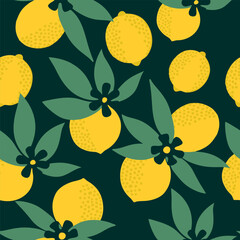 Dark Green Lemon Grove Pattern. Seasonal texture, perfect for textile, wrapping paper or print designs.