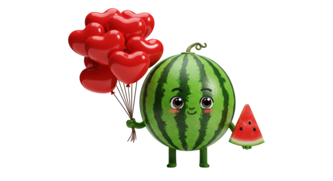 Isolated Cartoon Watermelon Character Holding Balloons