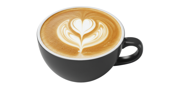 Isolated Latte Art in Black Cup