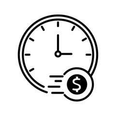 Vector time is money, clock with coin line icon. Symbol and sign illustration design. Isolated on white background