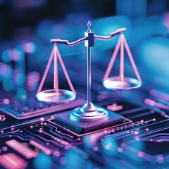 Digital Justice Scales on Circuit Board Technology Law Concept