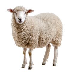 Obraz premium A fluffy transparent sheep standing against an isolated transparent background, showcasing its soft wool and calm demeanor, Sheep isolated transparent background