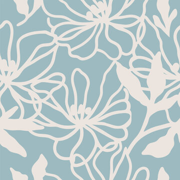 Line art floral outline Seamless pattern background ideal for wrapping paper, fabric, textile etc.